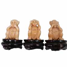 OX BONE CARVED THREE NO MONKEYS SMALL